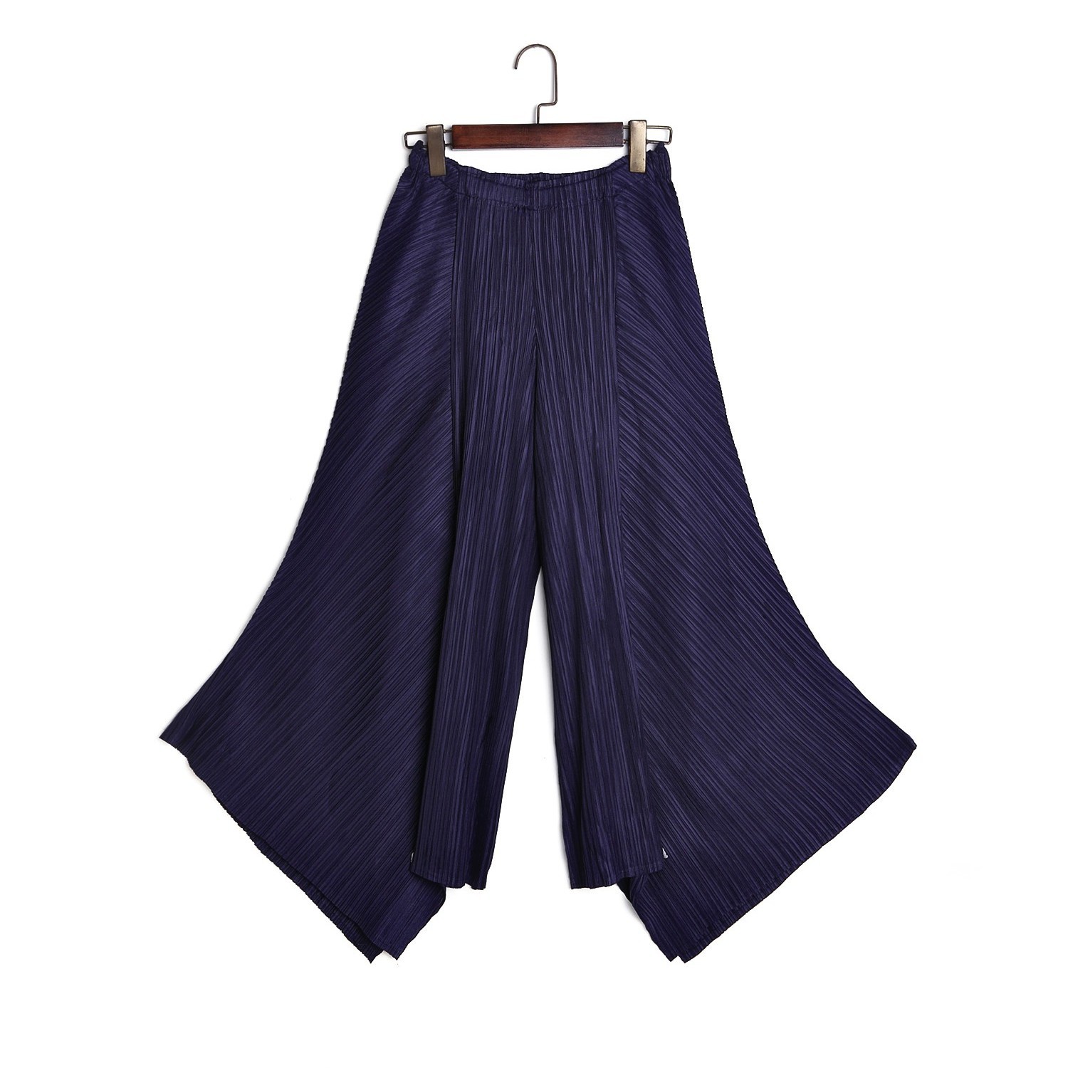 260GY302 Womens Loose Capris High Temperature Set Pleated Wide Leg Pants Summer Casual Vertical Stripe Punk Street Fashion