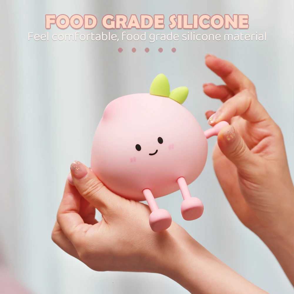 Night Light Rechargeable Cute Silicone Peach Shaped LED Nursery Nightlight Touch Control for Bedroom Living Room Kid Room Gift H260318