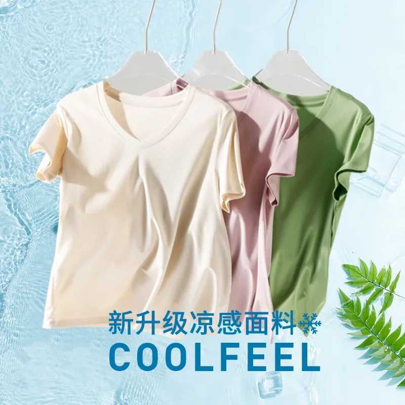 High-end New 10 Silk Mercerized Cotton Women T-shirt Luxury Tee Short Sleeve Silky Feeling Summer Wear 2025 Tops V / O-neckT260317