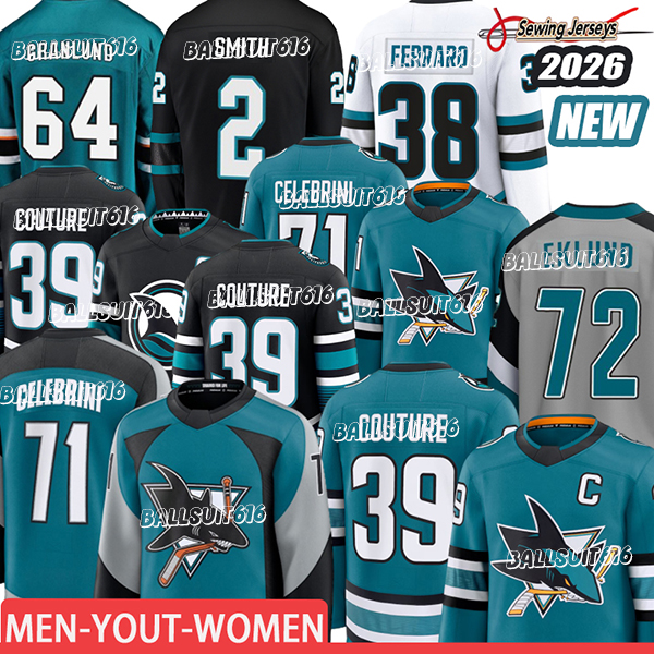 San Jose Shark Jersey Hockey Jerseys #71 Macklin Celebrini #39 Logan Couture Mikael Granlund Alexandar Georgiev Will Smith Hockey Jerseys