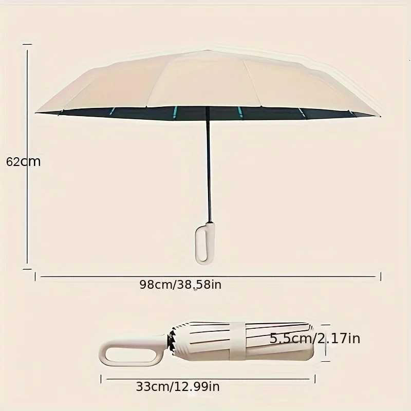 Automatic Folding Umbrella With D-style Non-slip Hook Handle Solid Color Casual Portable Lightweight Durable Umbrella H260318 - view 3