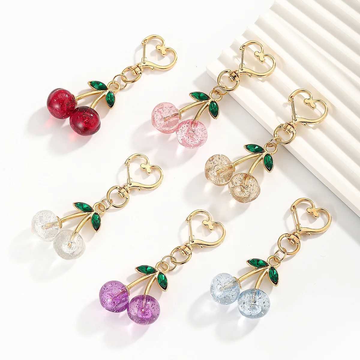 Cute Bling Acrylic Cherry Keychains for Women Girls Cartoon Cherry Backpack Bag Charm Car Keyrings Keys Holder Gifts H260318 - view 3