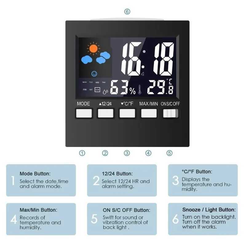 Multi-functional Weather Forecast Station LCD Screen Indoor Temperature Humidity Monitor with Alarm Clock Calendar Voice Control D260318