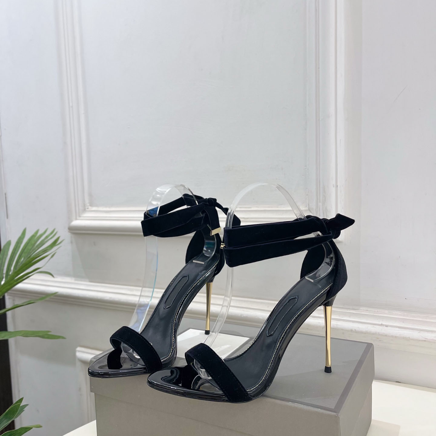 Women's Luxury Designer Velvet Ankle Tie Stiletto Sandals Open Toe High Heels Party Wedding Evening Dress Shoes