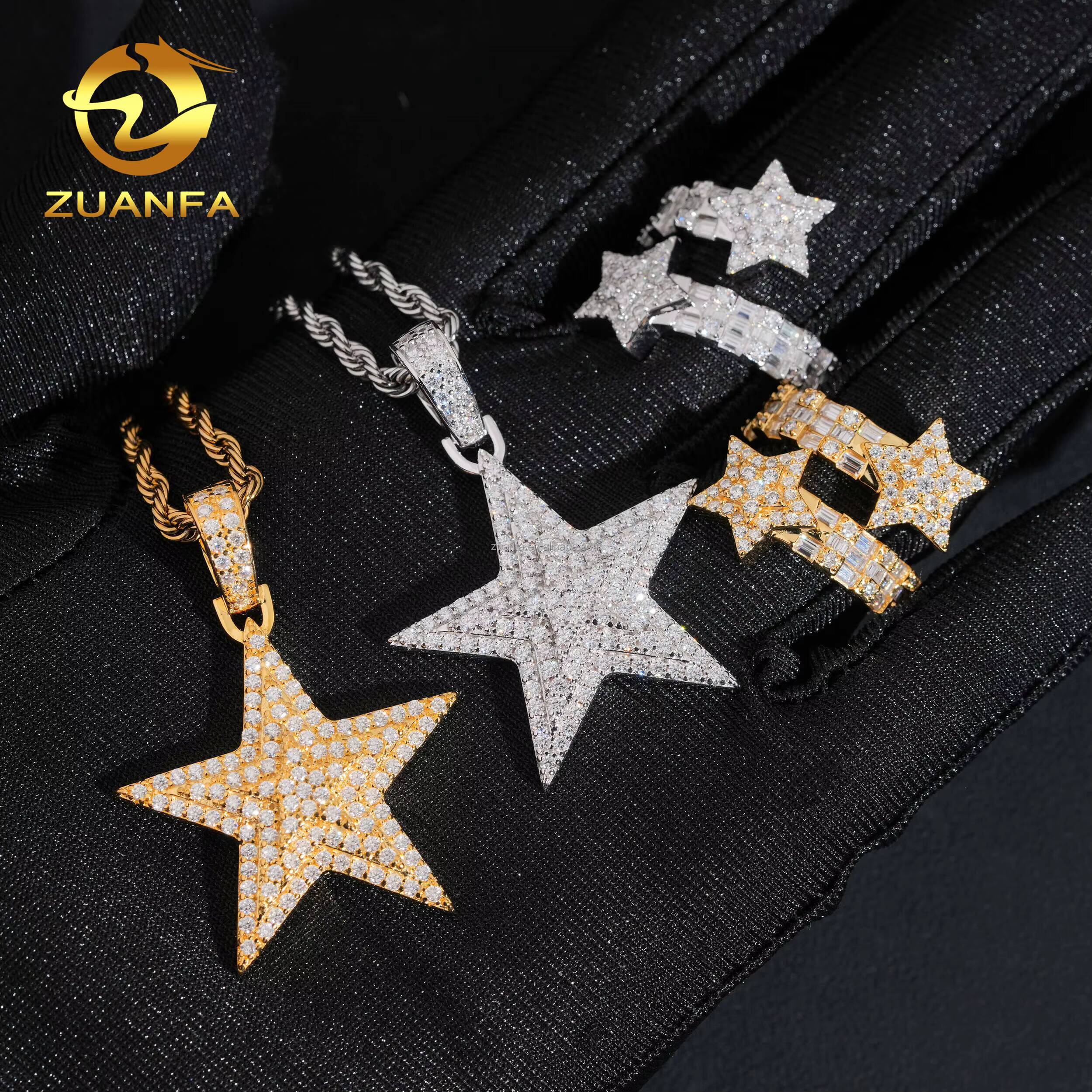 Bulk Stock Drop Shipping Elegant Jewelry Hip Hop Pendant 925 Silver Vvs Moissanite Diamond Star Pendant Star Ring Set Gift