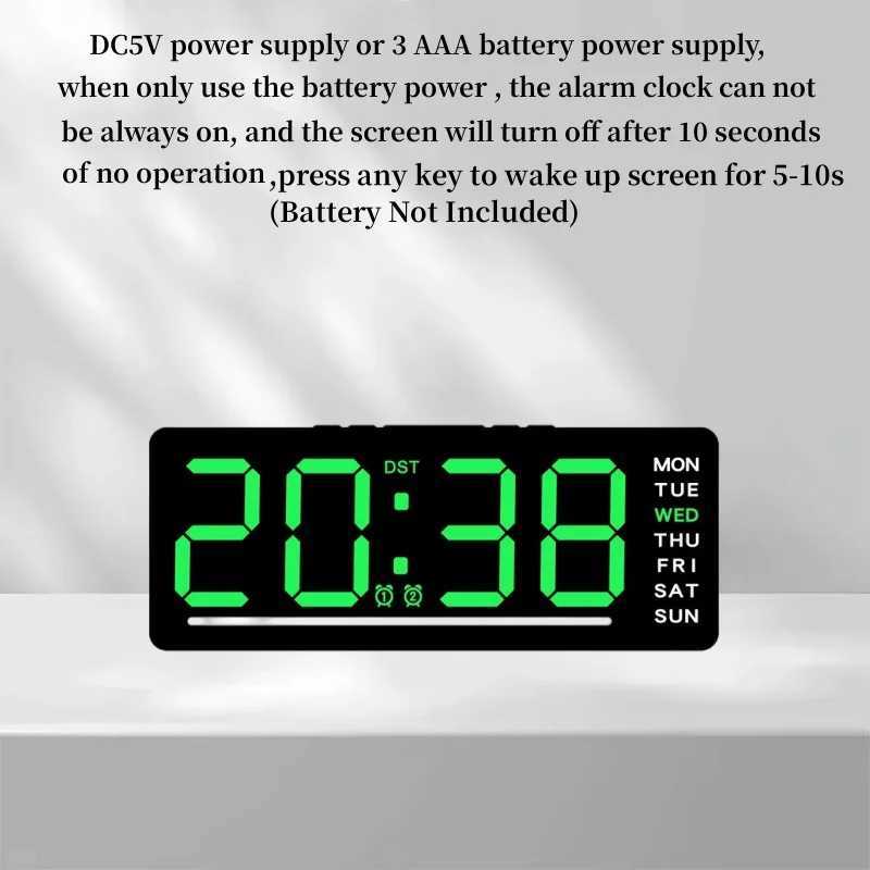 Digital LED Alarm Clock Date TEMP Brightness Adjustment Electronic Clock Kids Bedside Mute Snooze Clock 12/24H USB Powered D260318