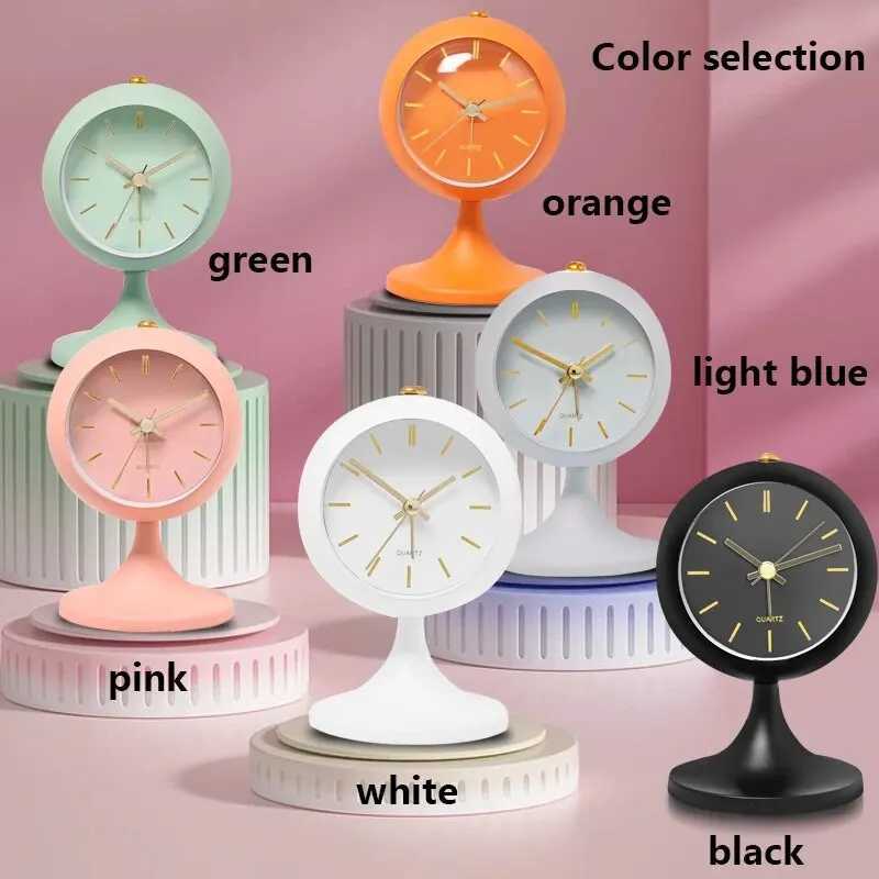 1pc Simple Decorative Metal Frosting Process Alarm Clock Desktop Bedside Clock Light Luxury Luminous Pointer Clock Without Batt D260318