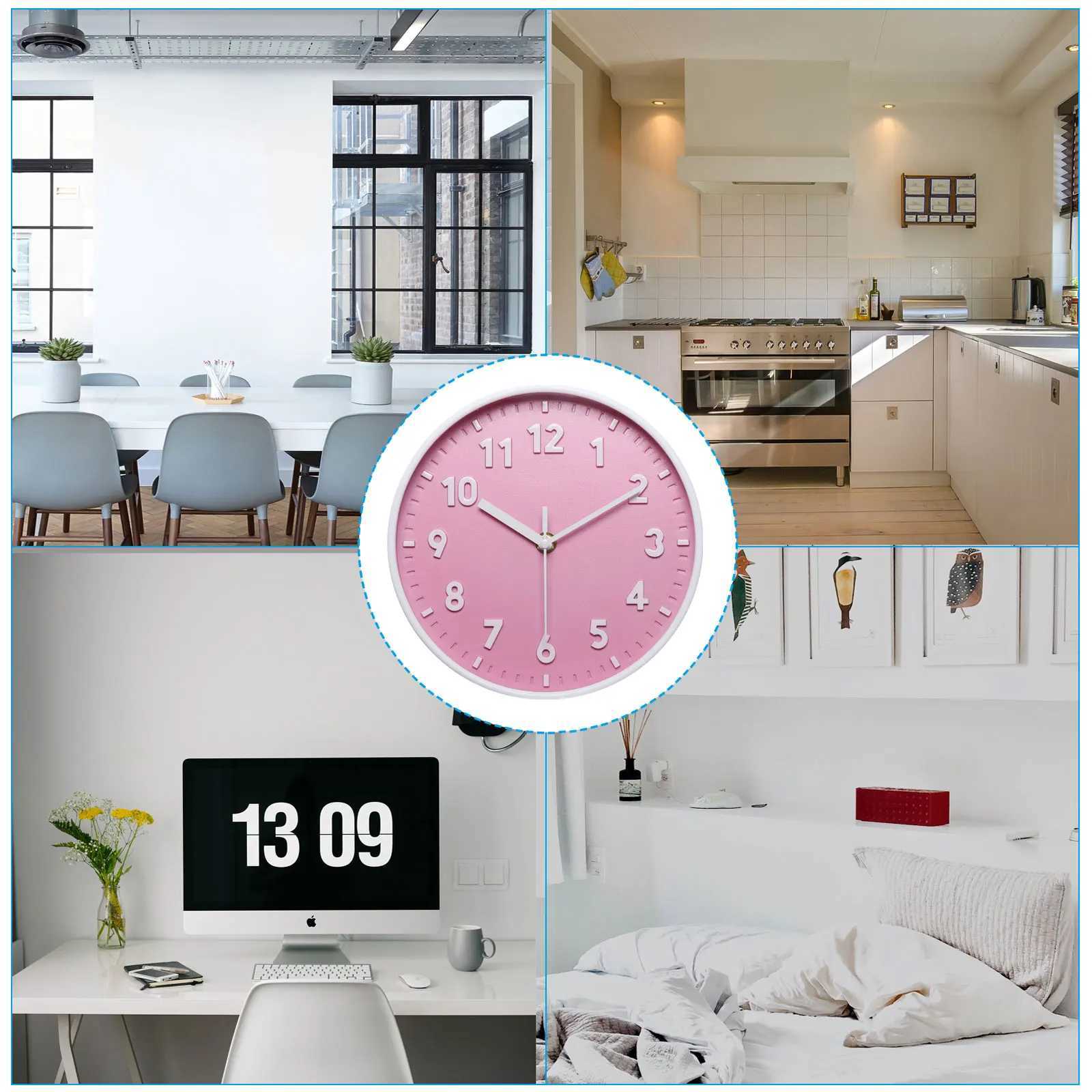 8 Inch Wall Clock 3D Number Quartz Battery Operated Silent Non-Ticking Round Wall Clocks for Office Bedroom Decorative Pink D260318