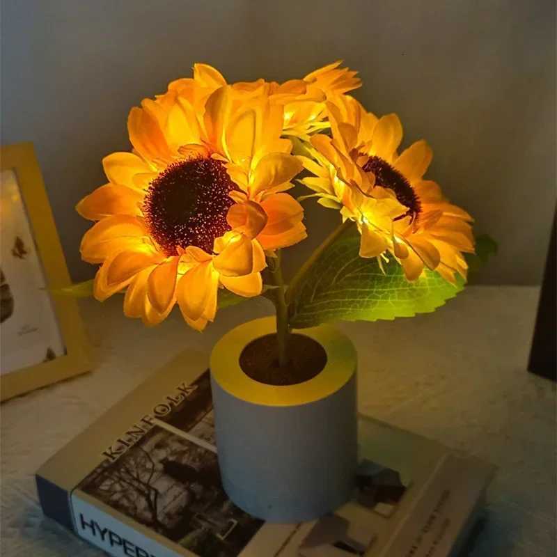 3 Heads Sunflower Lights Rechargeable Night Light for Bedroom Living Room Bedside Night Lighting Decor Valentines Day Gift H260318