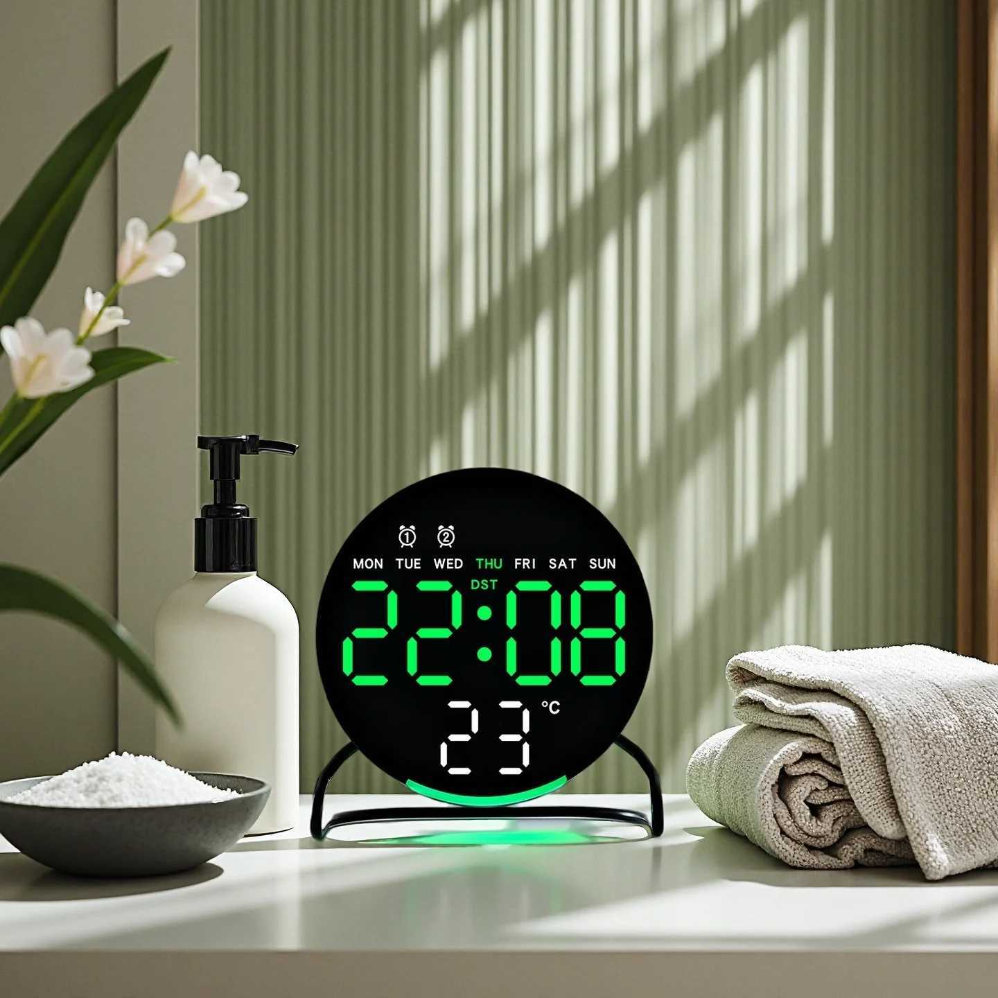 LED Alarm Clock Voice Control Digital Clock Night Light Temperature Week Date Display Brightness Adjustment Timer Clock 12/24H D260318