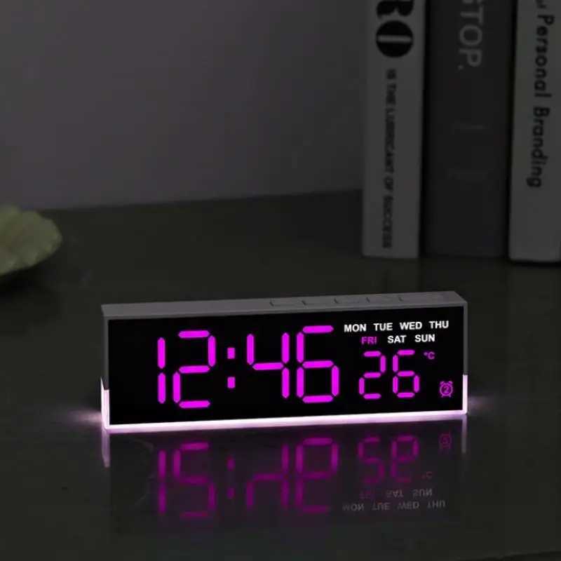 USB Powered Digital Alarm Clock White Mood Light TEMP Week 2 Alarm DST Table Clock 3 Levels Brightness 12/24H LED Clock D260318