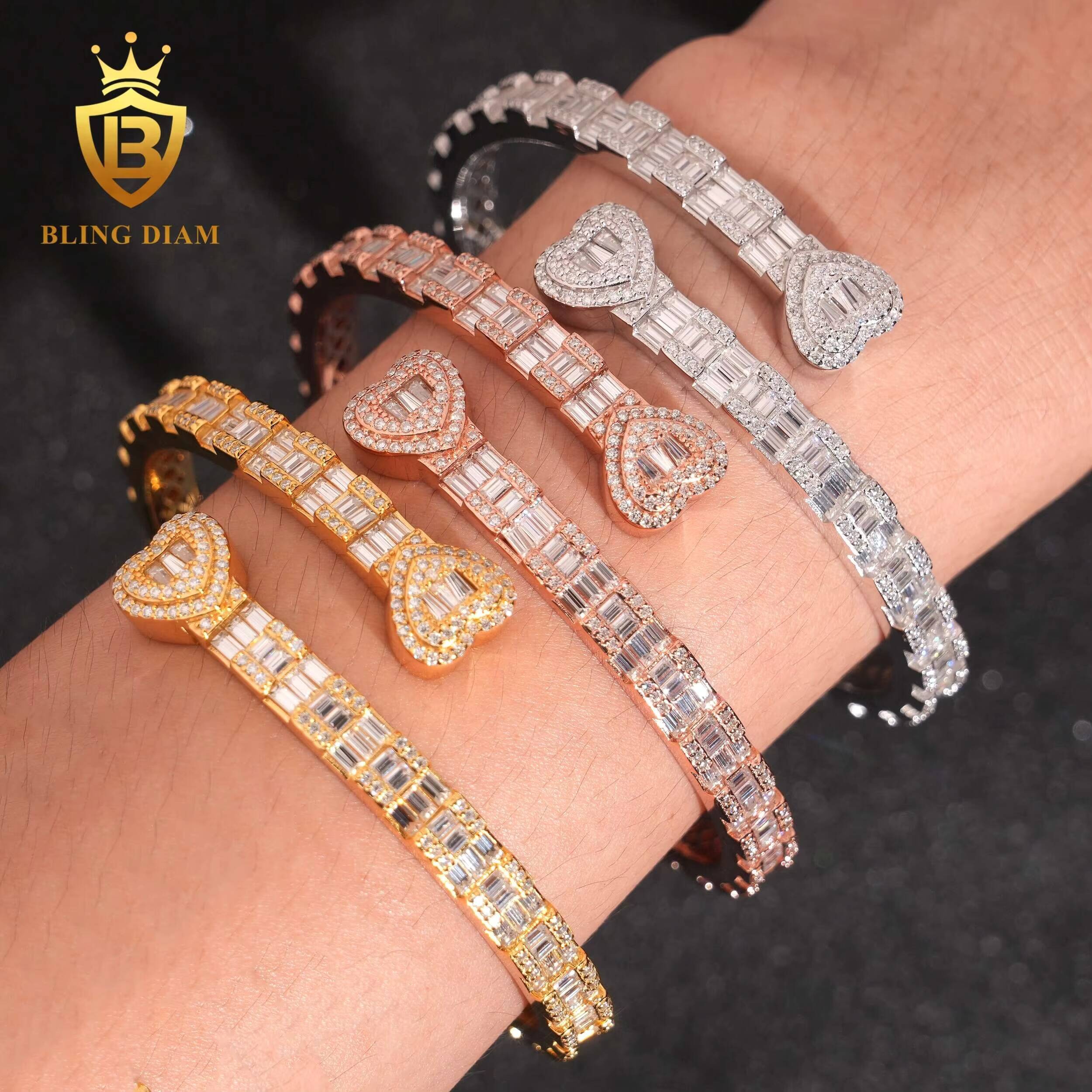 Luxury Iced Out Trendy Jewelry Sterling Silver 925 Women Bracelet VVS Moissanite Diamond Bangle Bracelet