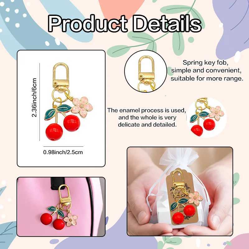 Jelly Color Fruit Cherry Keychain Enamel Flower Cherries Key Ring Cute Purse Bag Charms Accessories for Women Car Key Decor Gift H260318 - view 3
