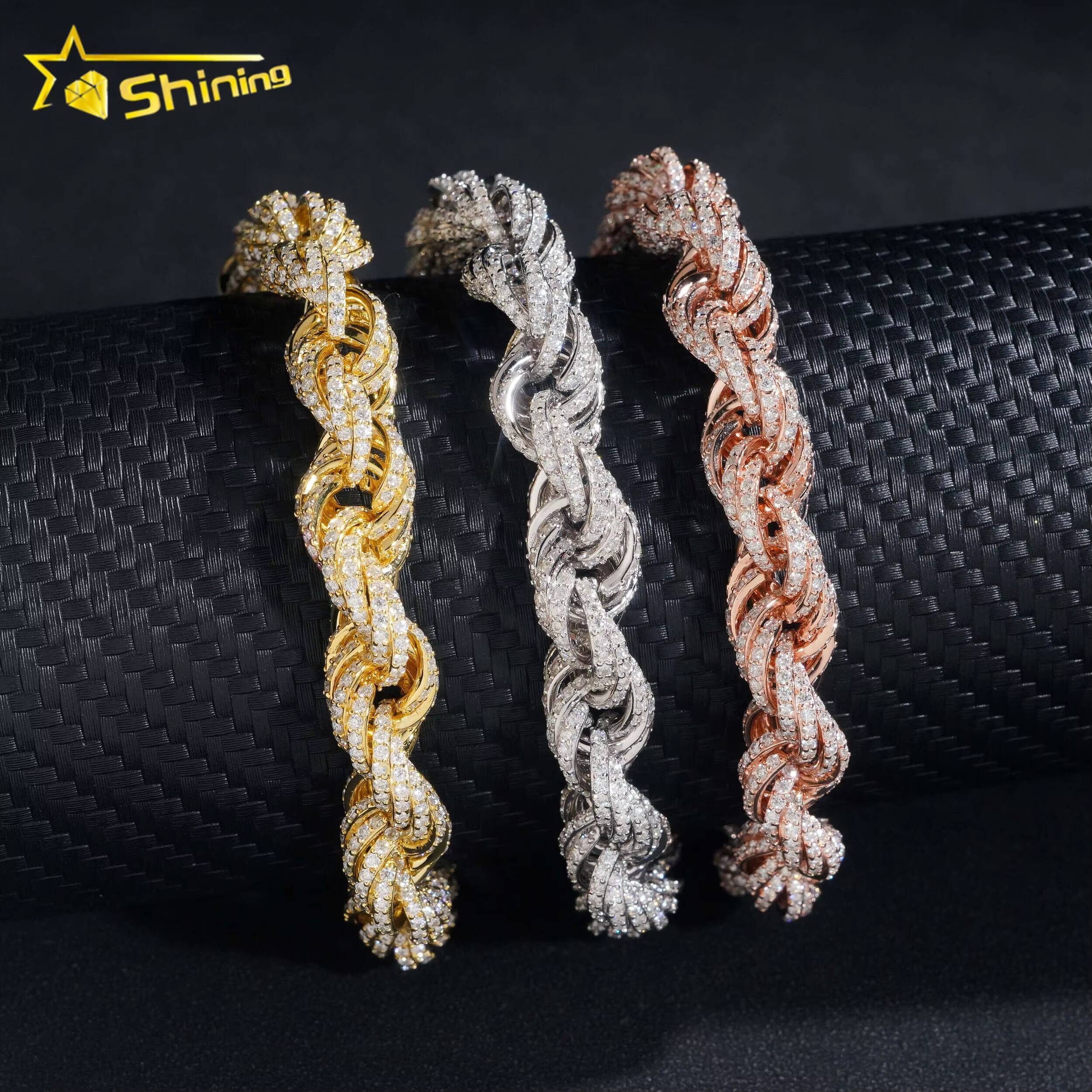 Big Size Moissanite Rope Chain Silver Jewelry 10mm Vvs Moissanite Rope Bracelet Necklace for Men and Women