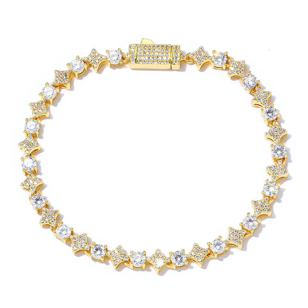 NUOYA 6mm High Quality Round CZ Diamond Gold Silver Star Shape Tennis Chain Bracelet for Women Bling Hip Hop Fine Jewelry