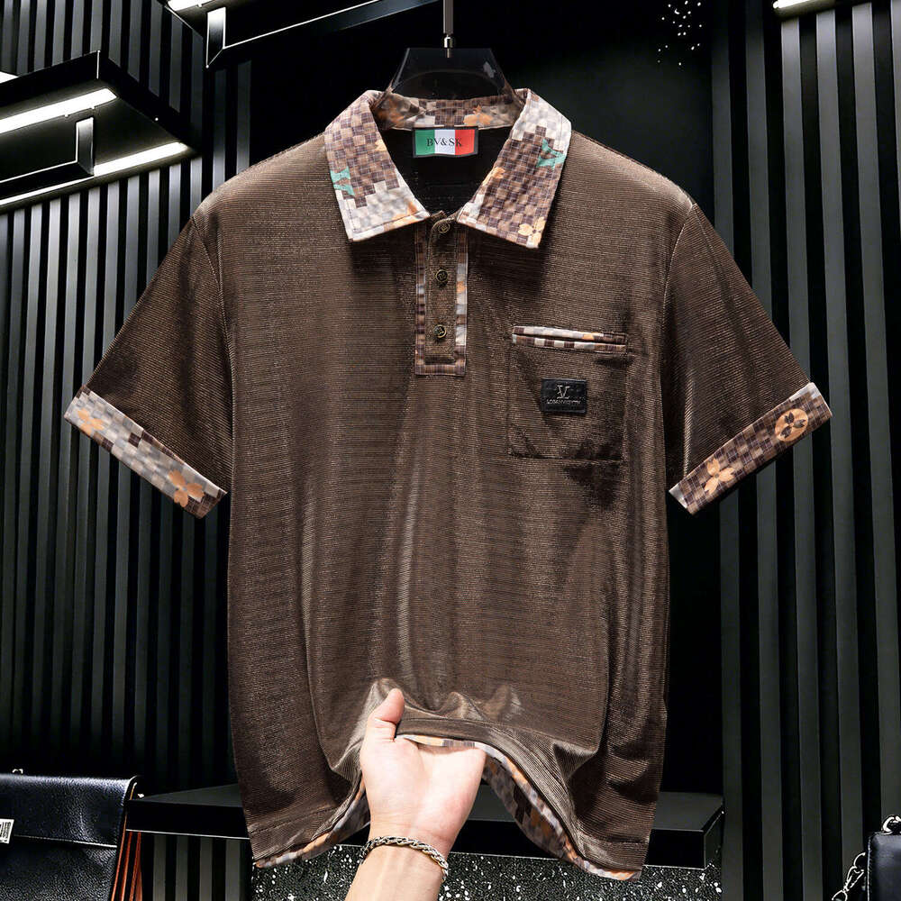 2026 New Summer European Men's Light Luxury Short-Sleeved Turn-Down Collar POLO Shirt with Pocket Decoration