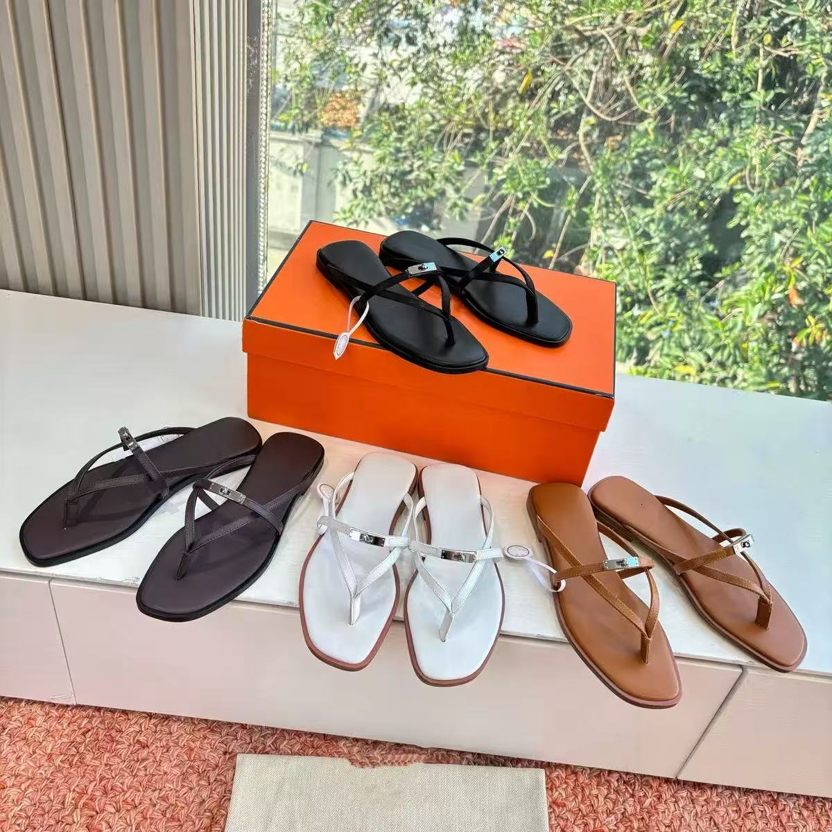 New Palladium plated buckle Miss sandal Designer sandals Womens slippers Kelly Metal Lock Flip-flops Womens Classic shoes