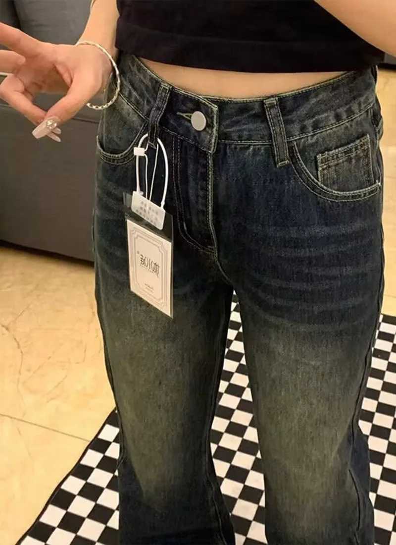 Retro Micro Denim Pants Women Jeans Straight Fit Spring-autumn Style Pear-shaped Figure Large Size High Waist Slimming EffectT260317