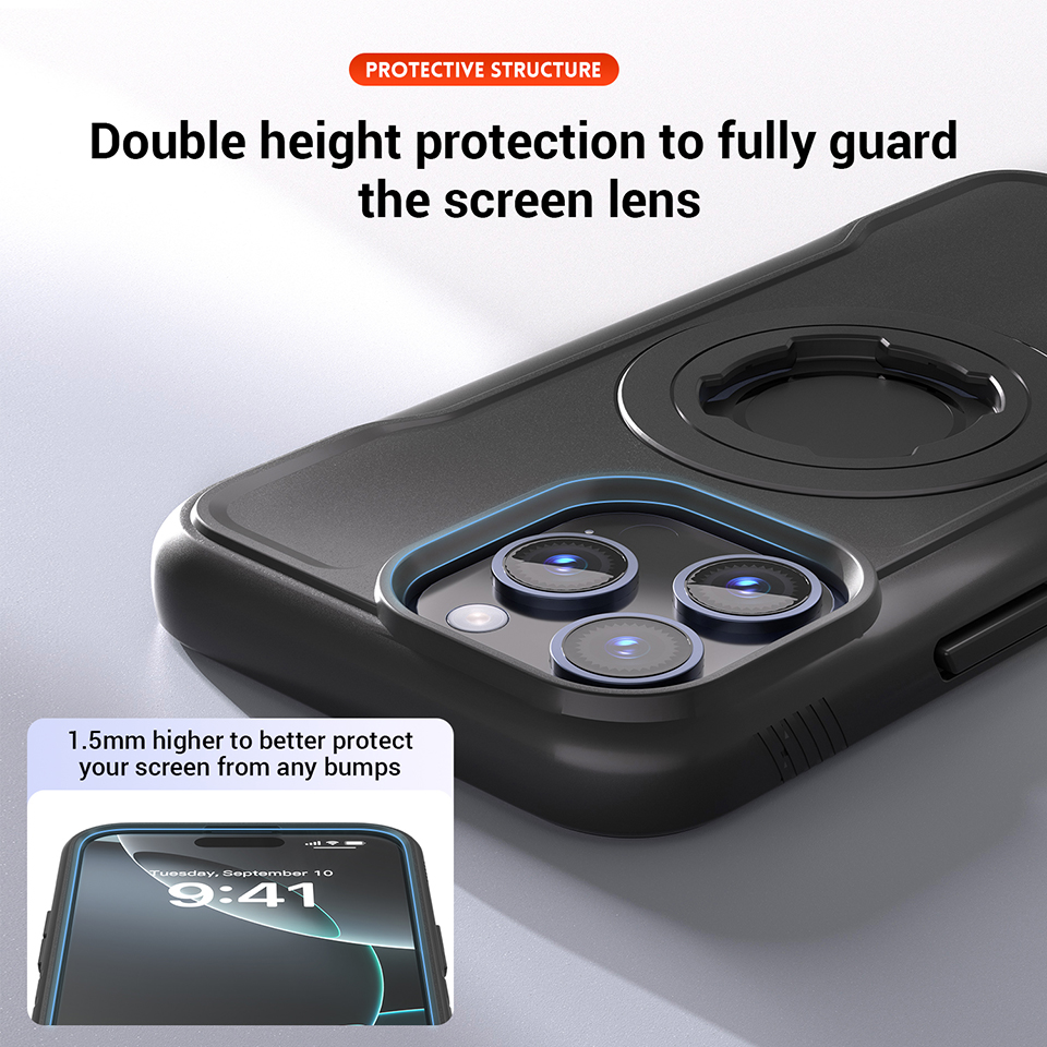 Bike Phone Case Compatible with iPhone 15Pro, Quick-Release Lock for Motorcycle Mount, Slim Shockproof Cover, Black