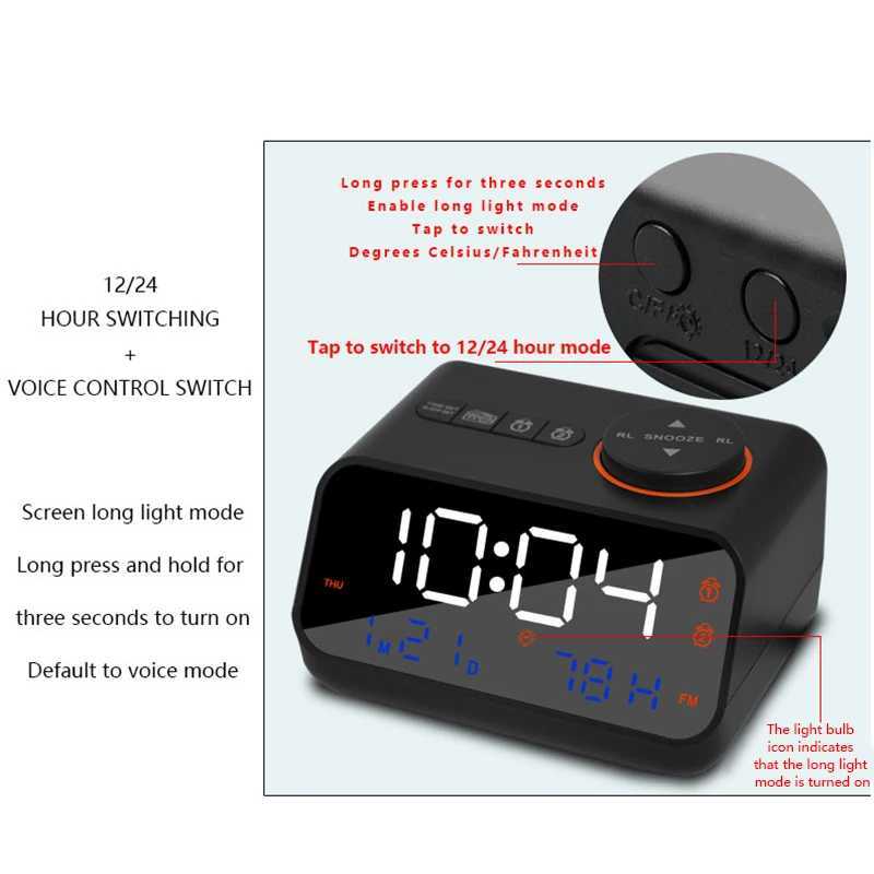 Mordern FM Radio LED Alarm Clock for Bedside Wake Up Digital Table Calendar with Temperature Thermometer Humidity Hygrometer D260318