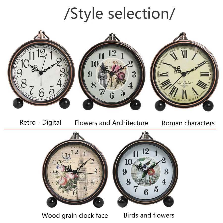 1 piece retro metal base clock American creative clock Personalized and minimalist pointer clock Room and home decoration use D260318
