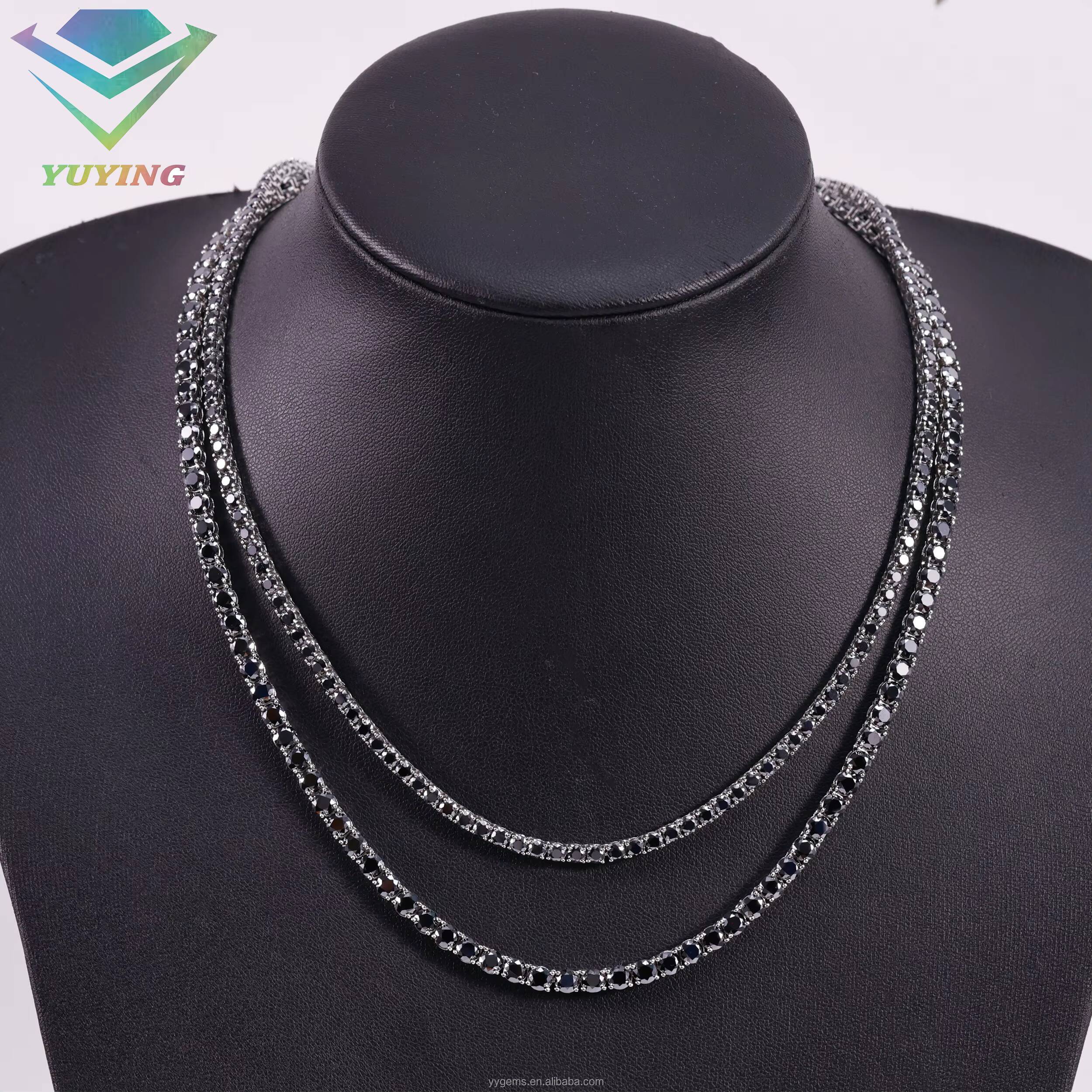 Black Diamond Hip Hop Jewelry 4MM 5MM Width 925 Sterling Silver 18K Gold Plated Bling VVS D Color Moissanite Tennis Chain