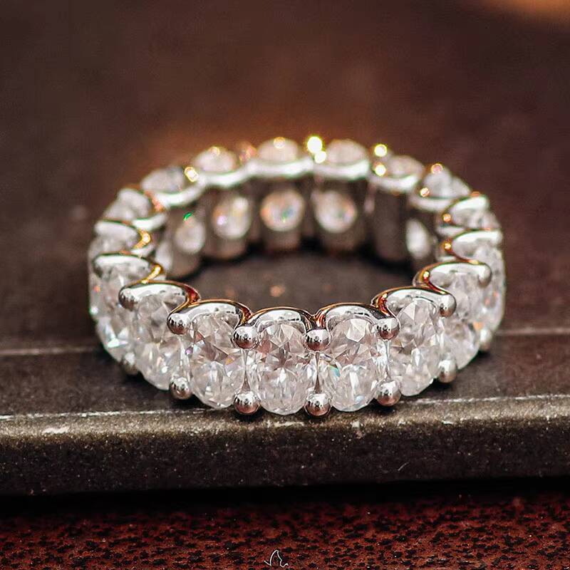 DEF Oval Cut Moissanite Eternity Ring Band 925 Sterling Silver Fine Jewelry Rings VVS Clarity High Quality Loose Stone