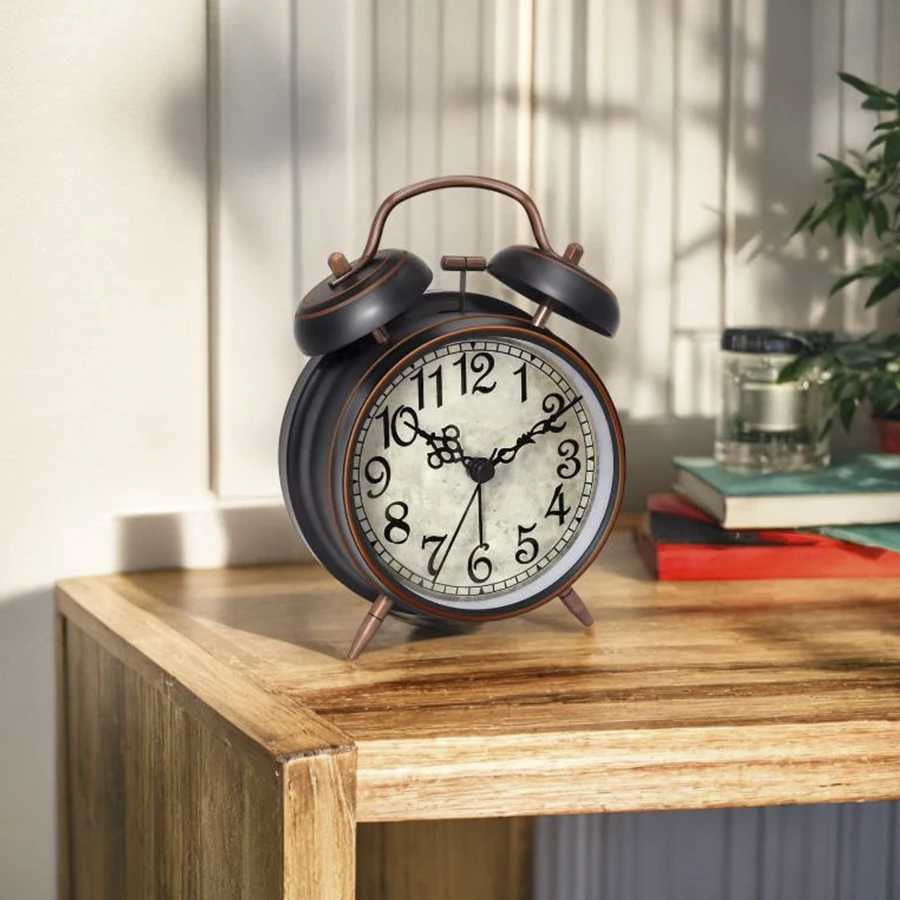 1pc 45 inch retro electroplating metal alarm clock luminous dial loud volume wake-up alarm clock excluding battery D260318