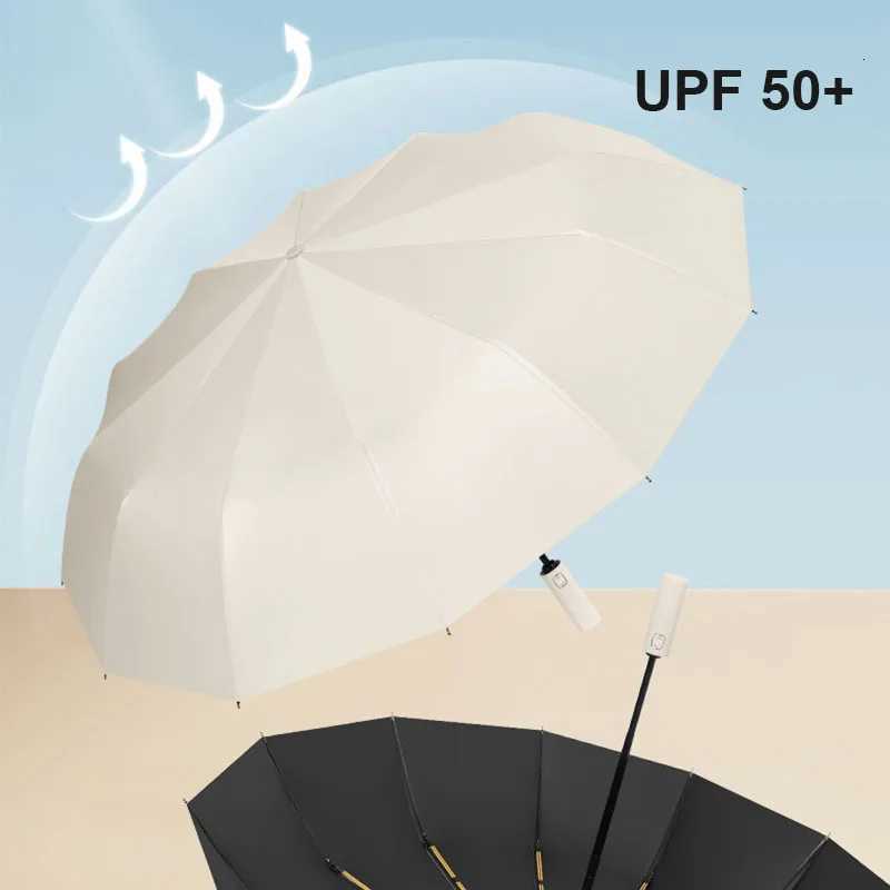 Large 24 Bone Solid Color Automatic Umbrella Light Collapsible Large Format Outdoor Sunshade UV Protection Automatic Umbrella H260318 - view 6