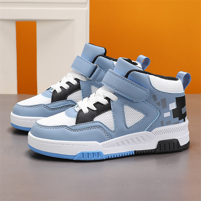 Free shipping Kids High Top Sneakers Toddler Magic Tape Casual Shoes, Non-Slip Breathable Blue Sneakers for 3-12 Years Boys size 28-37