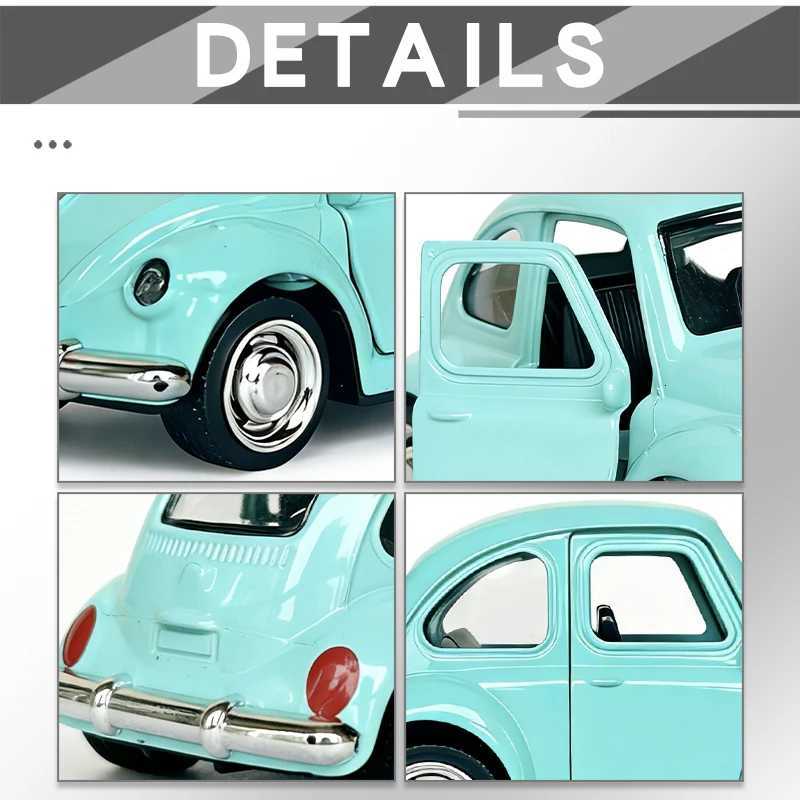 143 Alloy Diecast Cartoon BEETLE Vintage Car Model Classic PullBack Car Miniature Vehicle Replica For Collection Gift Y260316