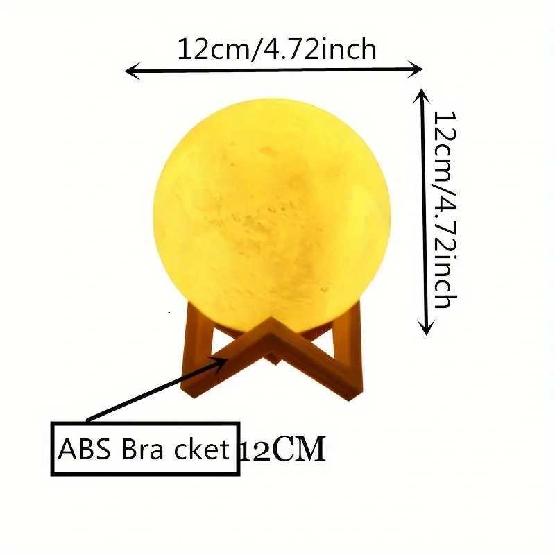 LED night light 3D printed moon lamp 12CM battery-powered with stand starry sky light three-color bedroom decoration gift H260318