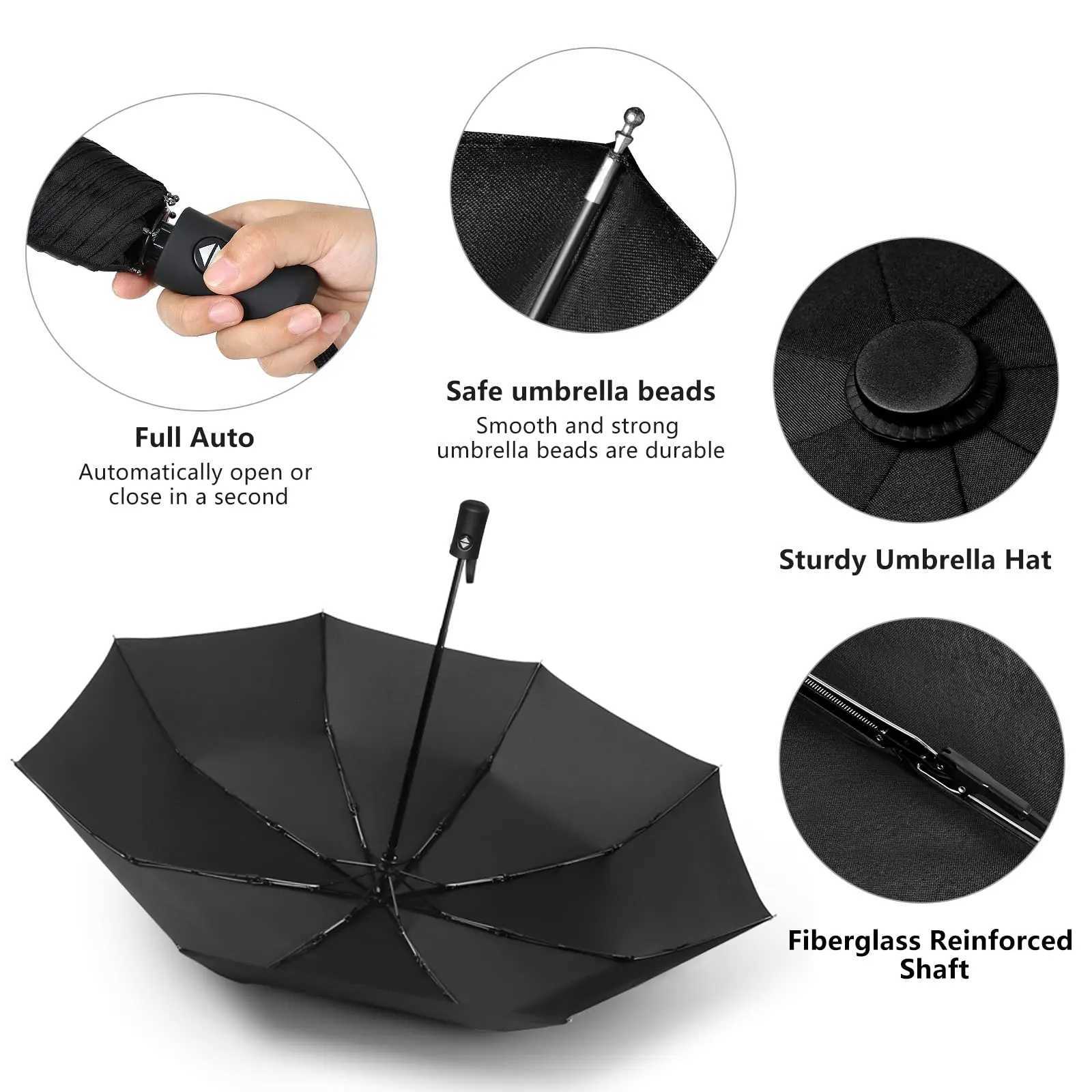 12 Bone Black Glue Fully Automatic Umbrella - Thick Durable Three-Fold UV Resistant Folding Design for Protection And Style H260318 - view 6