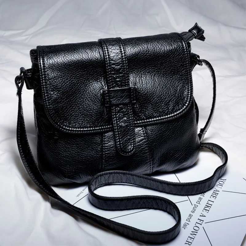 Annmouler Fashion Women Crossbody Bag Black Soft Washed Leather Shoulder Bag Small Size Messenger Bag Quality Lady PurseZ260317