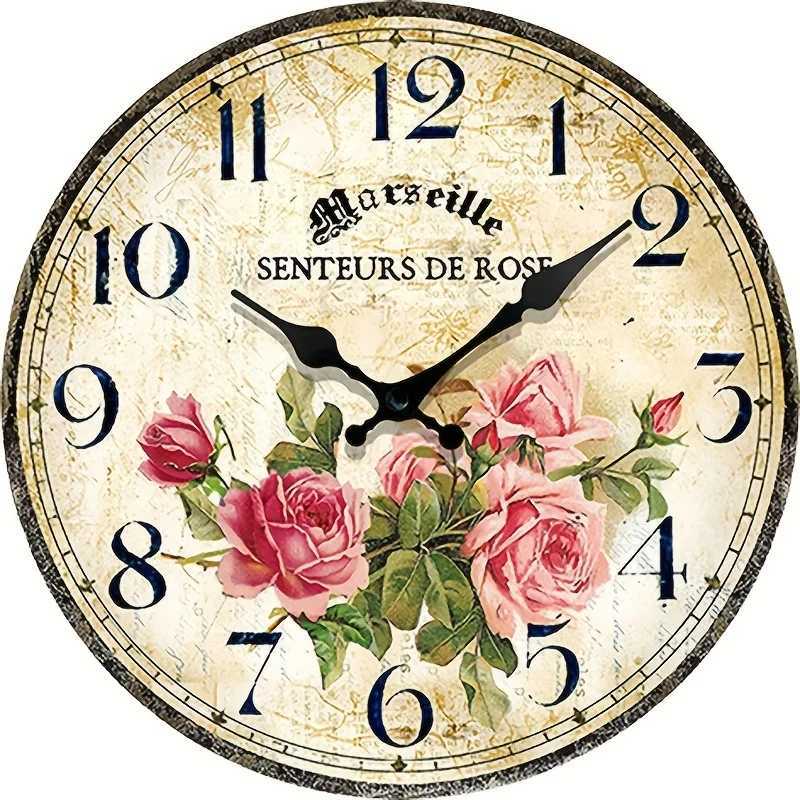 One Pack Vintage Rose Decorative Silent Wall Clock Suitable for Holiday Gifts Home Decor D260318