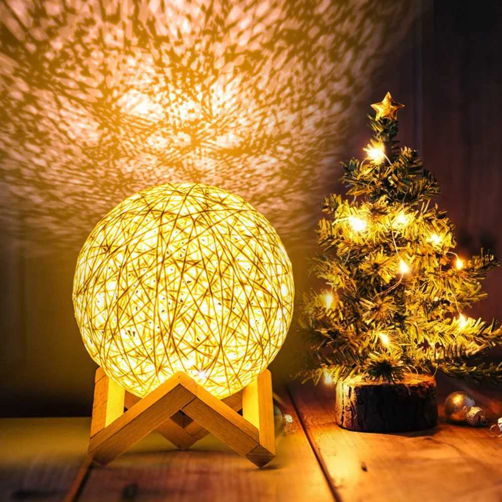 Nordic Wooden Table Lamp USB Projection Projector Night Light Romantic Moon Table Lamp Intelligent Voice for Bedroom Living Room H260318