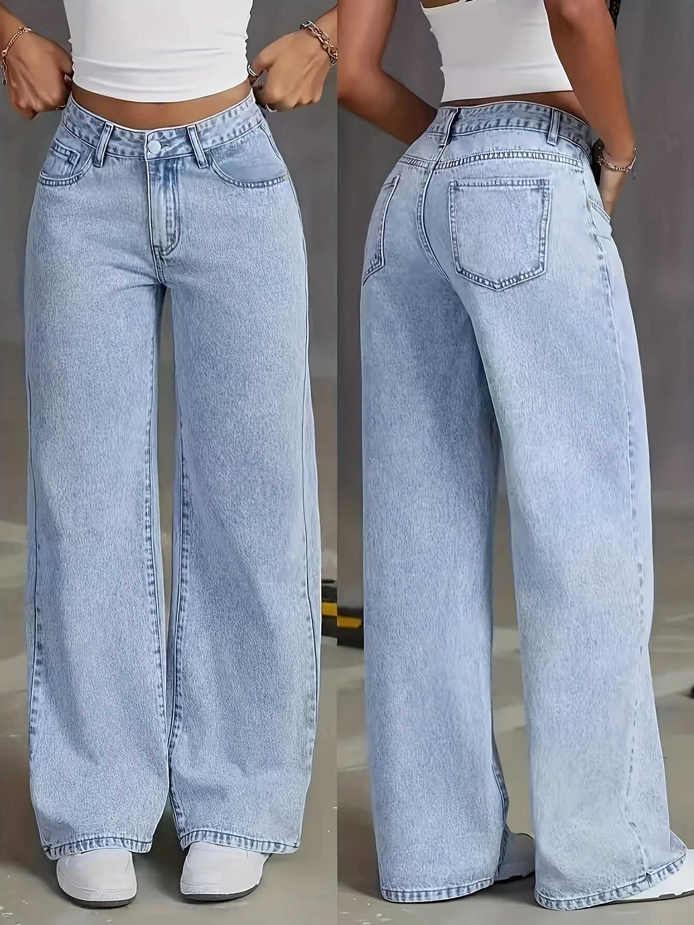 Jeans For Woman Y2k Clothes Light Blue Wide Leg Denim Pants Loose Fashion Simple Stretch Free Four Seasons Popular CasualT260317