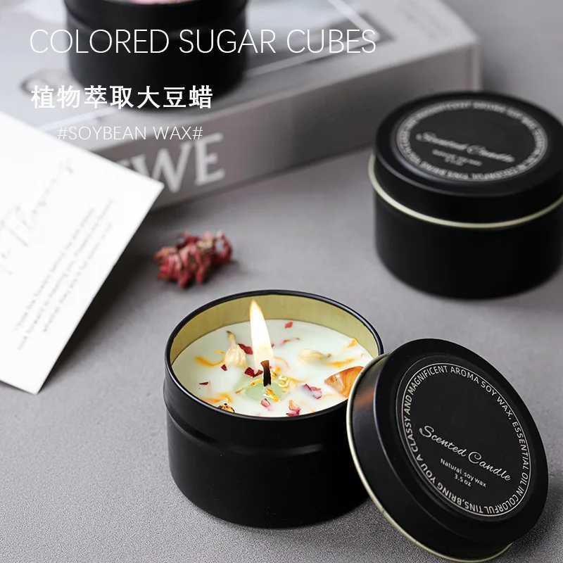Individual Individually Packaged Energy Stone Aromatherapy Candle Black Iron Can Yilan Aromatherapy Dry Flower Candle Gift D260318