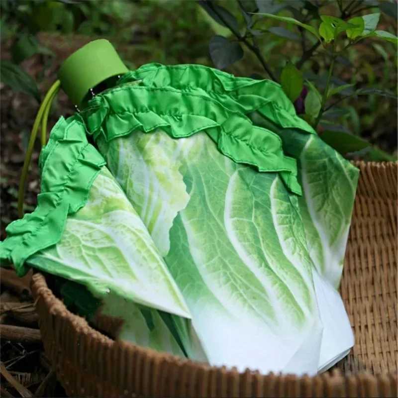 Creative Cabbage Umbrella UV Protection Beach Funny Vegetable Umbrella Parasol Gifts Lettuce Folding Rainy and Sunny Umbrellas H260318 - view 3