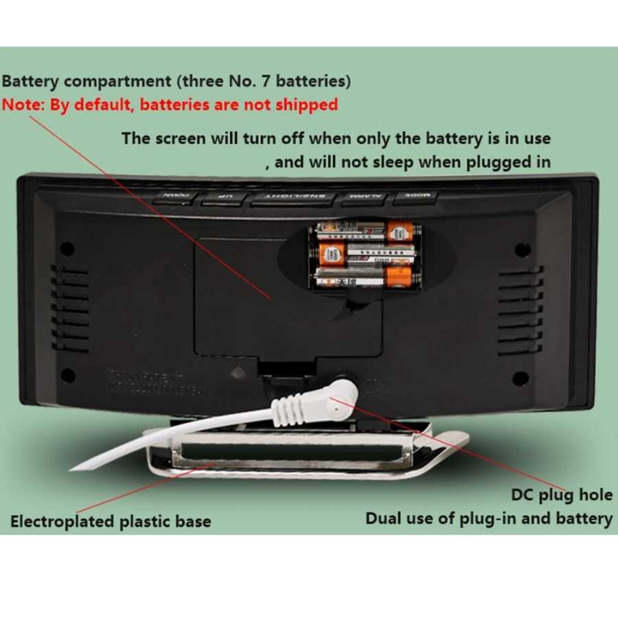 Curved Screen Digital Alarm Clock Temperature Date 2 Levels Brightness Adjustment Snooze Table Clock 12/24H Night Mode LED Clock D260318