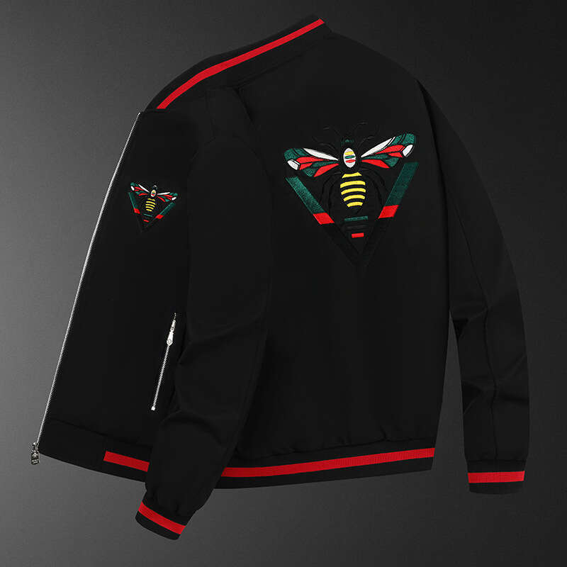 White Little Bee Embroidered Men's New European Fashion High-End Casual Baseball Jacket