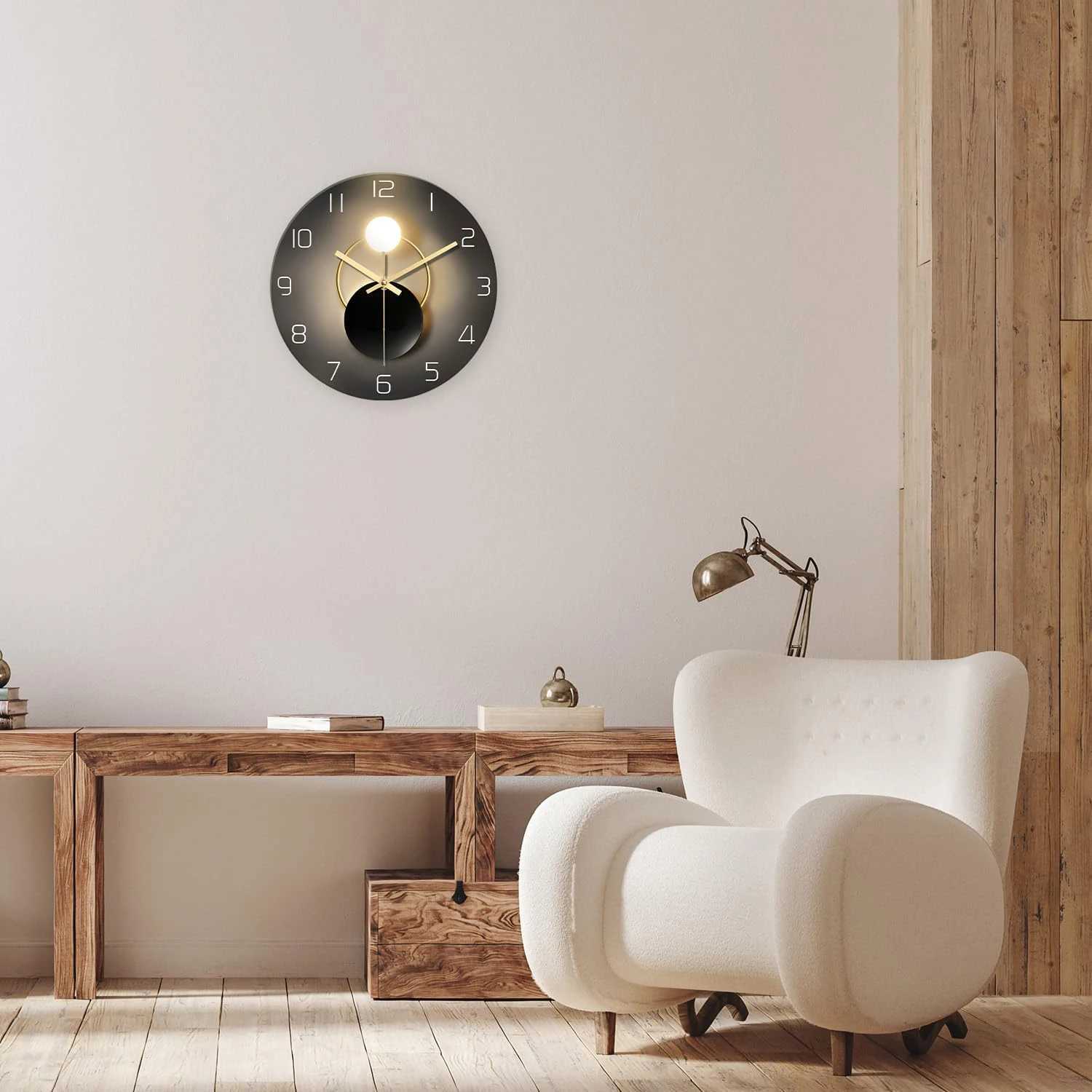 Wall Clock for Living Room Decor Kitchen Wall Clocks Battery Operated Round Glass Decorative Wall Clock Non Ticking D260318