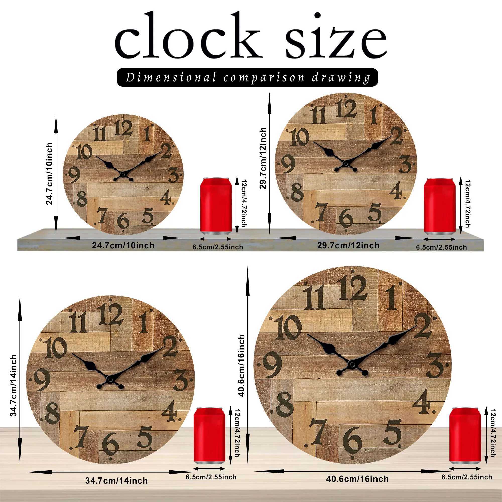 1pc Wooden veneer wall clock Vintage style Brown wood texture design wall clock round silent clock suitable for living room b D260318