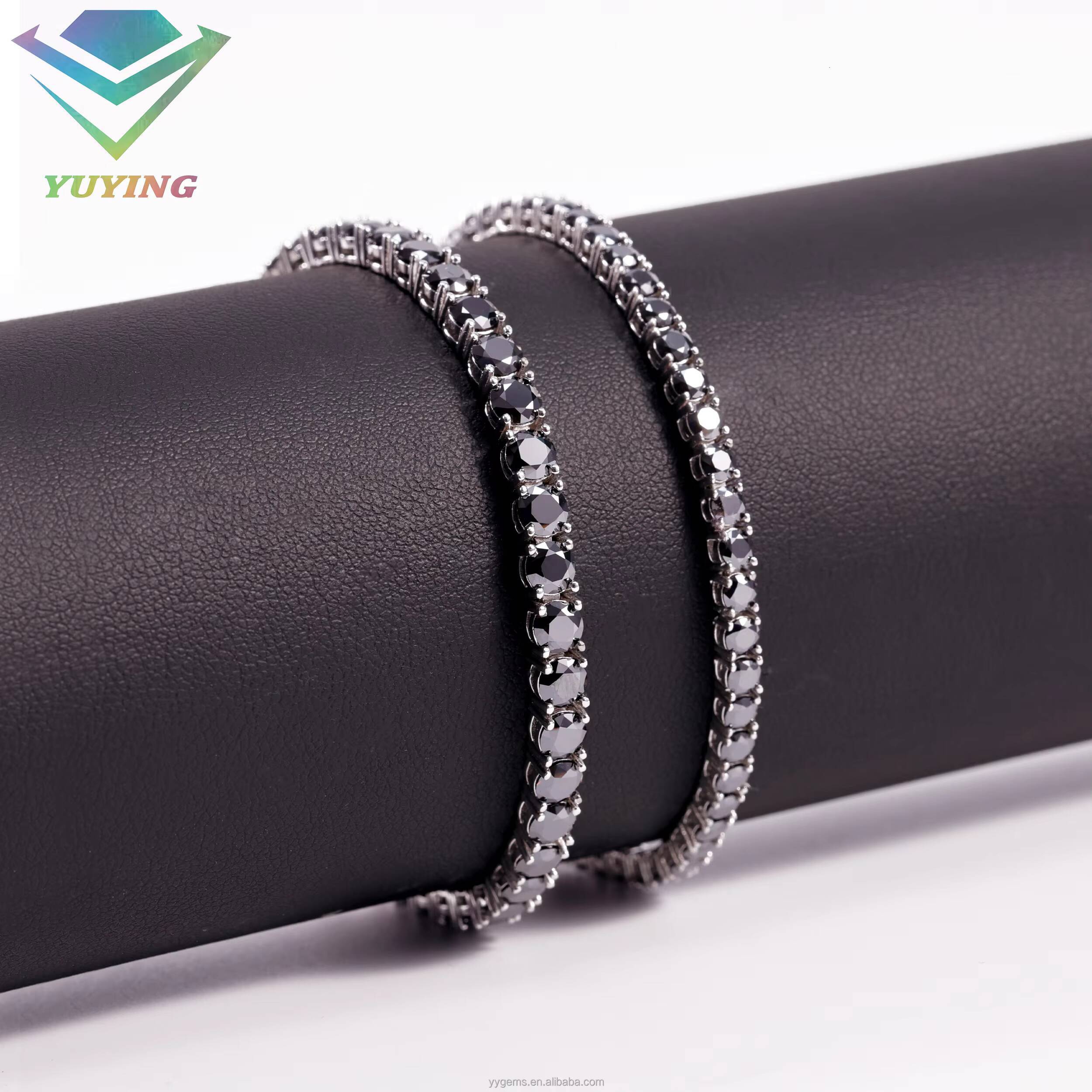 Black Diamond Hip Hop Jewelry 4MM 5MM Width 925 Sterling Silver 18K Gold Plated Bling VVS D Color Moissanite Tennis Chain