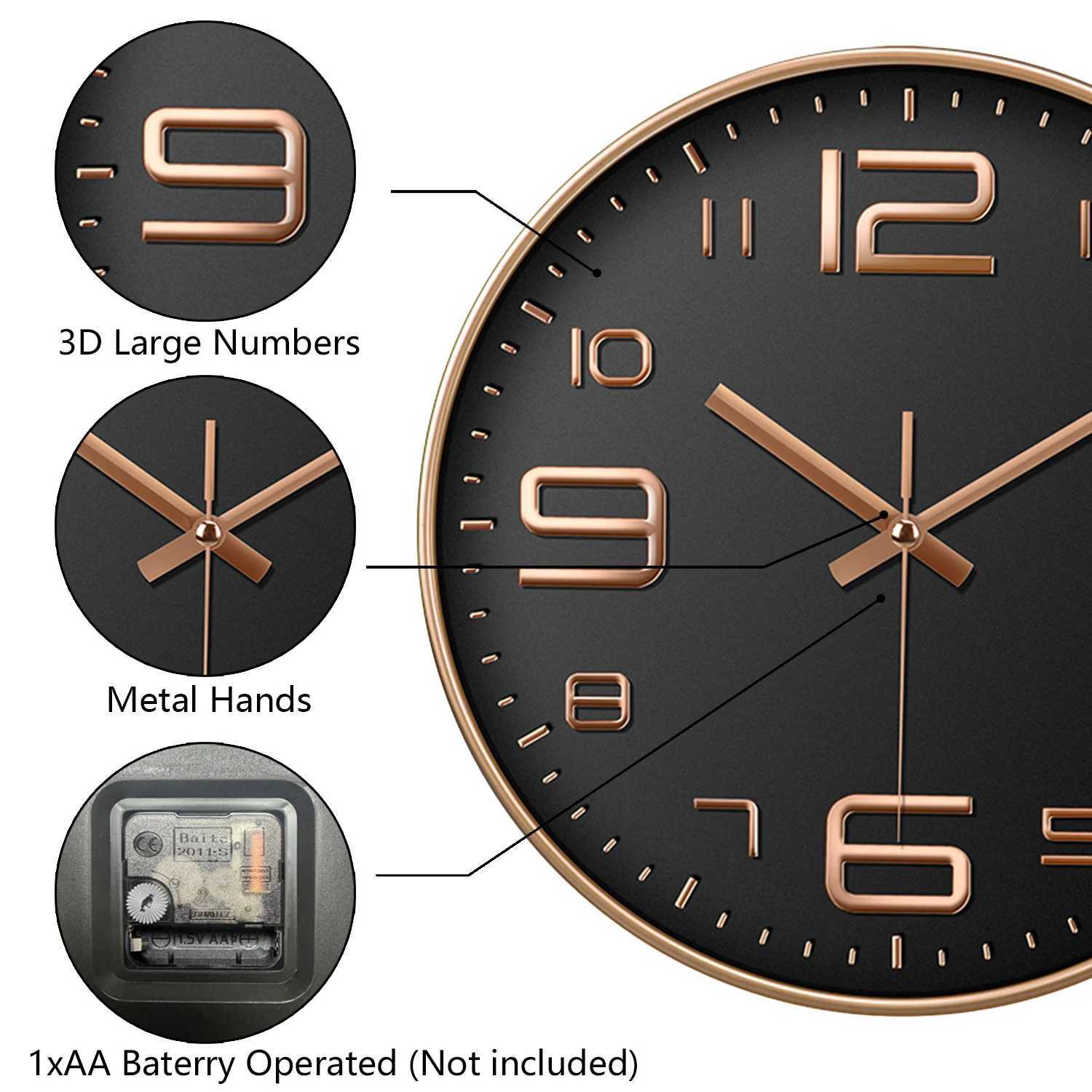 12 Inch Quartz Wall Clock Modern Large Cubic Digital Clock Silent Non Ticking Clock For Living Room Kitchen Home Decoration D260318