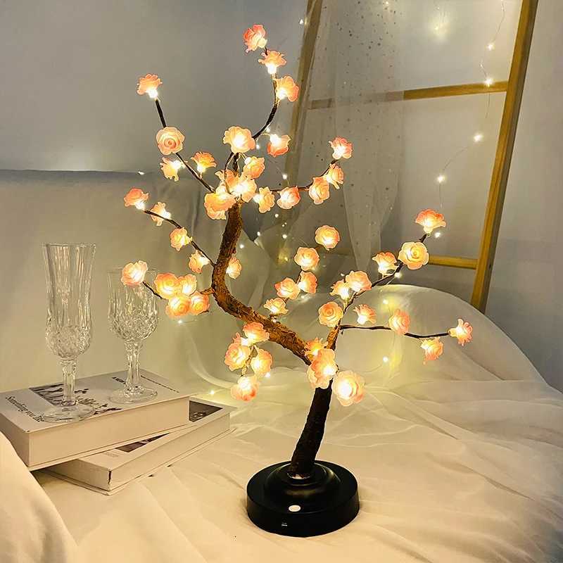 LED Tree Light Pink Flower Table Lamps Battery/USB Powered Artificial Flower Bonsai Tree Lampfor Gifts Room Office Party Deco H260318