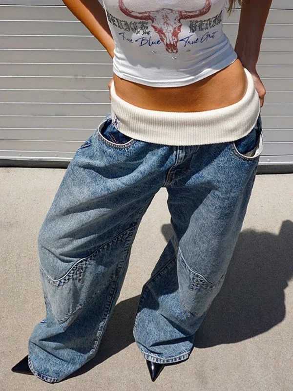 Joker Y2K Hip-Hop Retro Jeans Female Korean Casual Wide-Leg Pants Loose Fit Stitching Fashion Essential OverallsT260317
