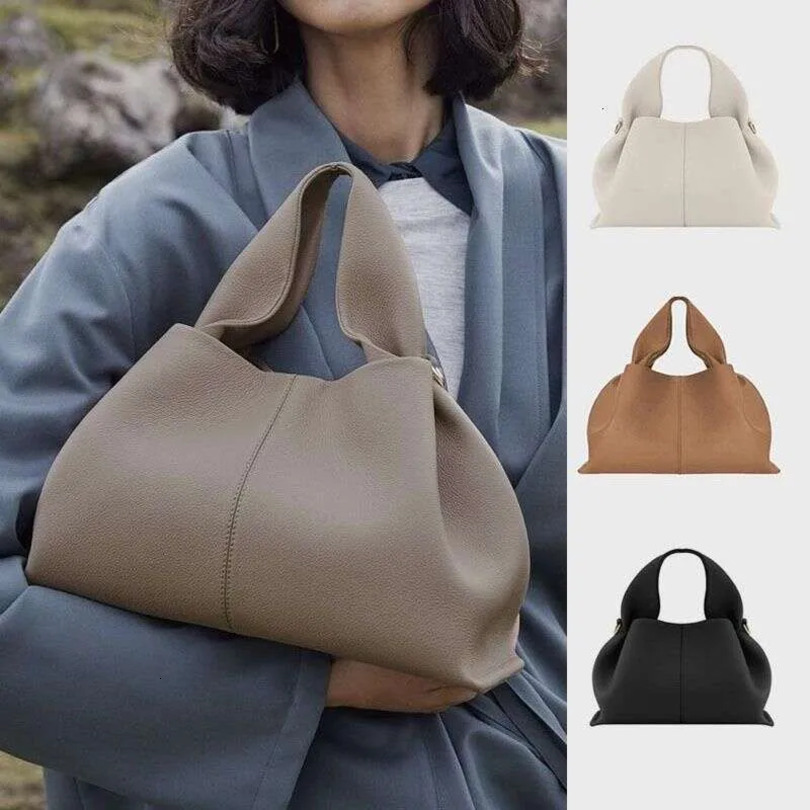 Genuine Half Moon Cyme Smooth Shoulder Tote Fashion Tonca Bag Purse Textured Leather polenen bag54B A