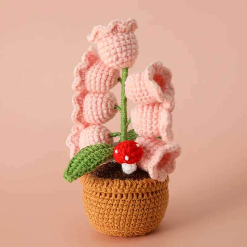 Crochet Bell Orchid with Potted Knitted Flowers with Light Handmade Artificial Flower Desktop Bookshef Easter Decoration 2025 H260318