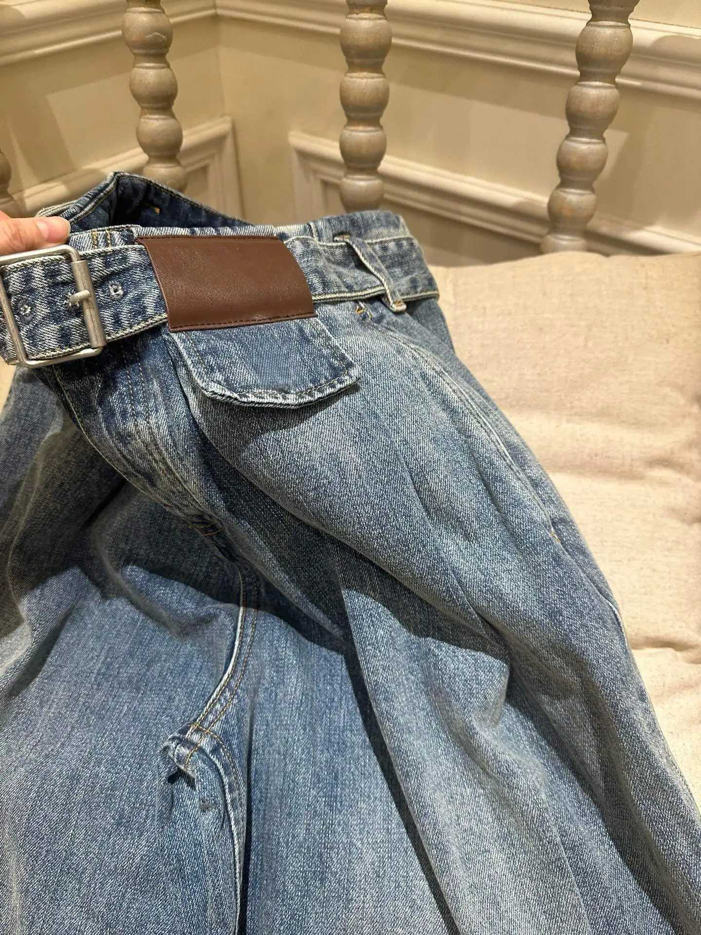 Spring 2026 High Waist Retro Belted Denim Jeans Trendy Loose Baggy Wide Leg Casual Pants StreetwearT260317